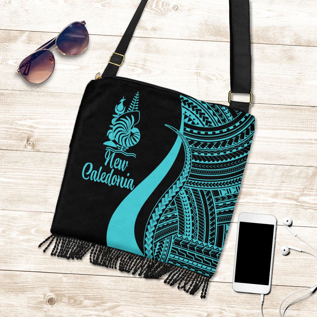 New Caledonia Boho Handbag - Turquoise Polynesian Tentacle Tribal Pattern Crest Boho Handbag One Size Turquoise - Polynesian Pride