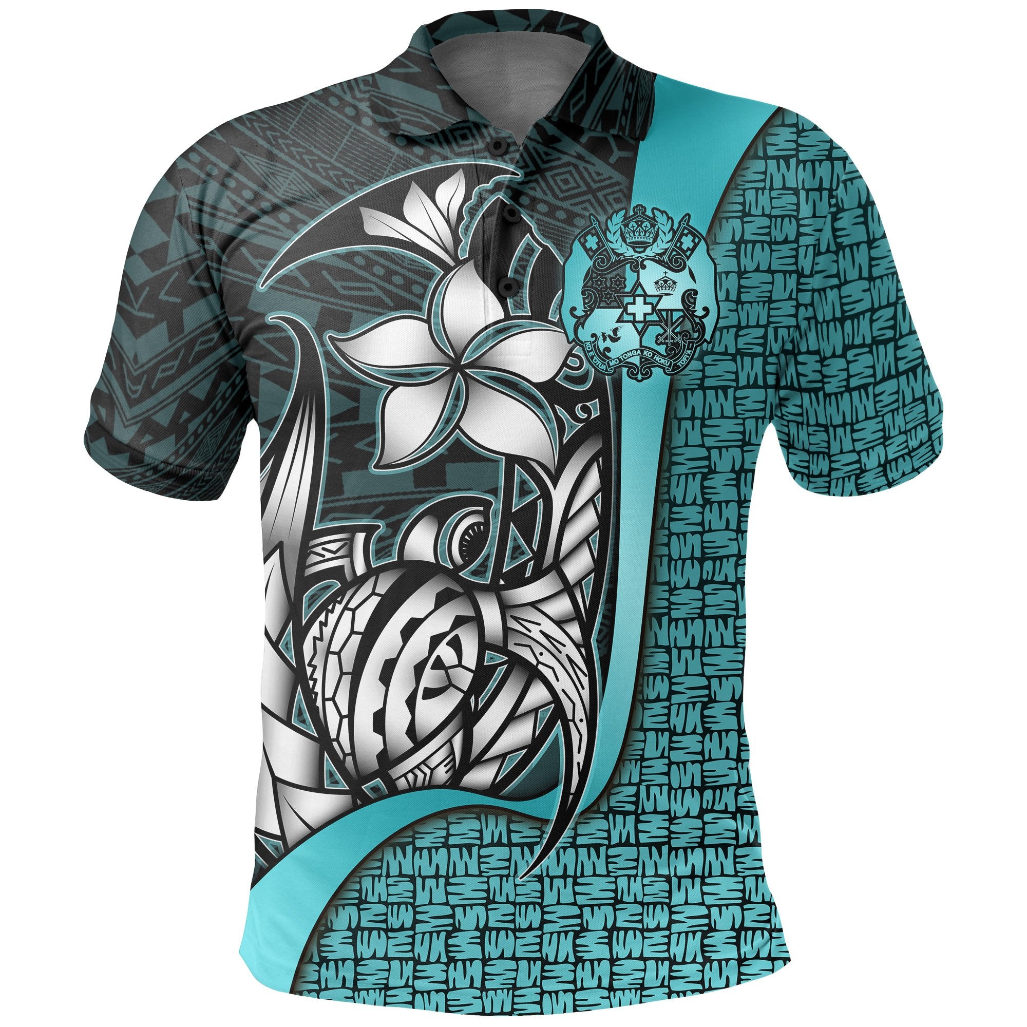 Tonga Polo Shirt Turquoise Turtle with Hook Unisex Turquoise - Polynesian Pride