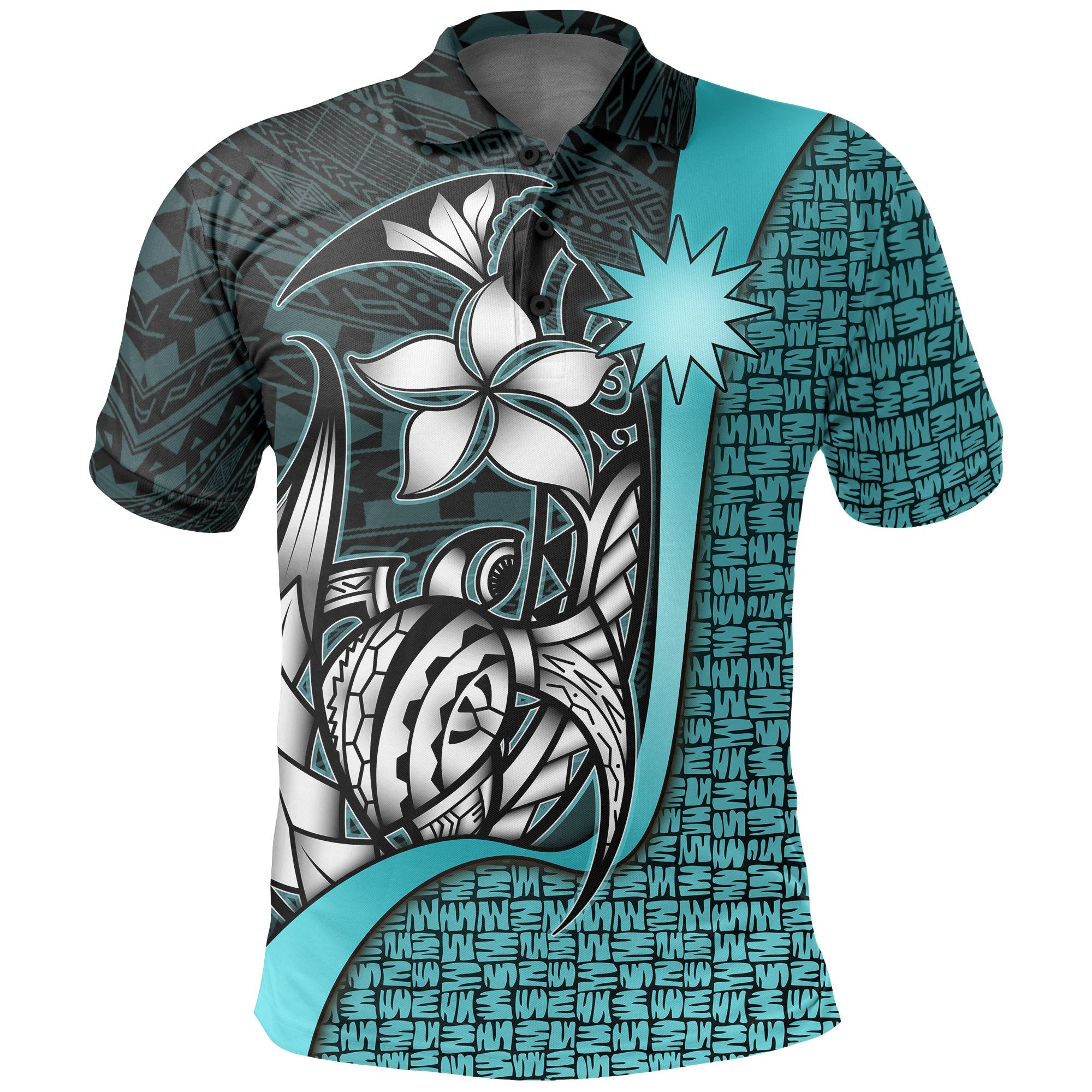 Nauru Polo Shirt Turquoise Turtle with Hook Unisex Turquoise - Polynesian Pride