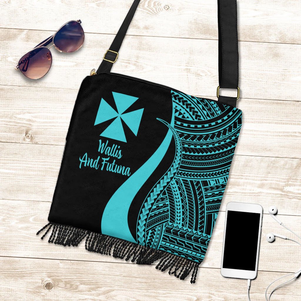 Wallis And Futuna Boho Handbag - Turquoise Polynesian Tentacle Tribal Pattern Boho Handbag One Size Turquoise - Polynesian Pride