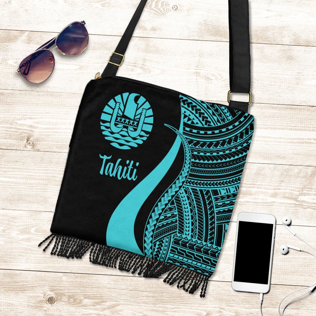 Tahiti Boho Handbag - Turquoise Polynesian Tentacle Tribal Pattern Boho Handbag One Size Turquoise - Polynesian Pride