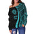 American Samoa Women's Off Shoulder Sweater - Turquoise Polynesian Tentacle Tribal Pattern - Polynesian Pride