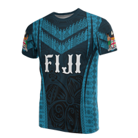 Fiji Taba T Shirt Fijian Coat of Arms Polynesian Hibiscus Unisex Blue - Polynesian Pride