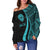 Tahiti Custom Personalised Women's Off Shoulder Sweater - Turquoise Polynesian Tentacle Tribal Pattern - Polynesian Pride