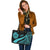 Tahiti Large Leather Tote Bag - Turquoise Polynesian Tentacle Tribal Pattern - Polynesian Pride