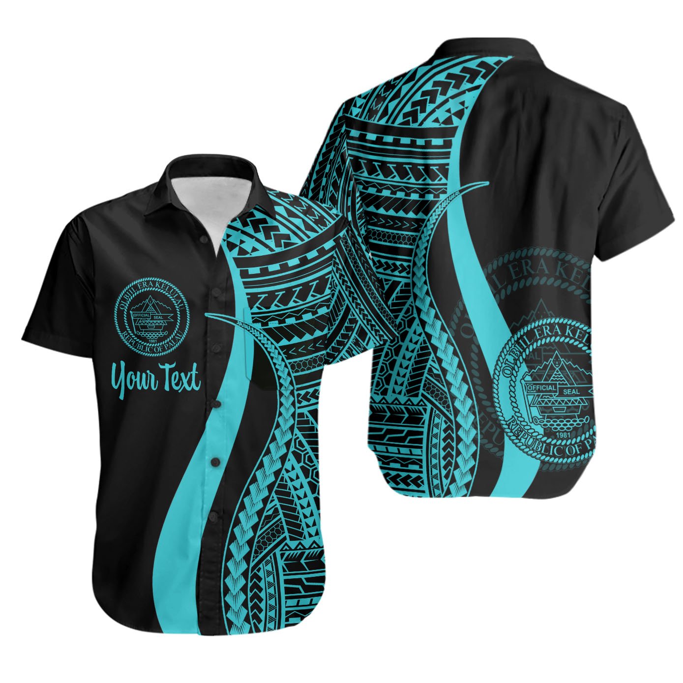 Palau Custom Personalised Short Sleeve Shirts - Turquoise Polynesian Tentacle Tribal Pattern Crest Unisex Turquoise - Polynesian Pride