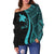 Papua New Guinea Custom Personalised Women's Off Shoulder Sweater - Turquoise Polynesian Tentacle Tribal Pattern - Polynesian Pride