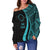 Cook Islands Women's Off Shoulder Sweater - Turquoise Polynesian Tentacle Tribal Pattern - Polynesian Pride