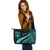 Fiji Custom Personalised Large Leather Tote Bag - Turquoise Polynesian Tentacle Tribal Pattern - Polynesian Pride