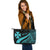 Wallis And Futuna Custom Personalised Large Leather Tote Bag - Turquoise Polynesian Tentacle Tribal Pattern - Polynesian Pride