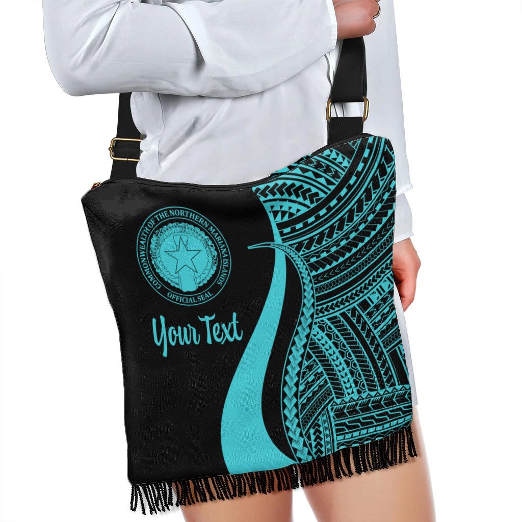 Northern Mariana Islands Custom Personalised Boho Handbag - Turquoise Polynesian Tentacle Tribal Pattern - Polynesian Pride