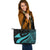 Tokelau Custom Personalised Large Leather Tote Bag - Turquoise Polynesian Tentacle Tribal Pattern - Polynesian Pride