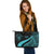 Niue Large Leather Tote Bag - Turquoise Polynesian Tentacle Tribal Pattern - Polynesian Pride