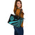 Tahiti Large Leather Tote Bag - Turquoise Polynesian Tentacle Tribal Pattern - Polynesian Pride