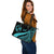 Tonga Large Leather Tote Bag - Turquoise Polynesian Tentacle Tribal Pattern - Polynesian Pride