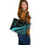 Niue Large Leather Tote Bag - Turquoise Polynesian Tentacle Tribal Pattern - Polynesian Pride