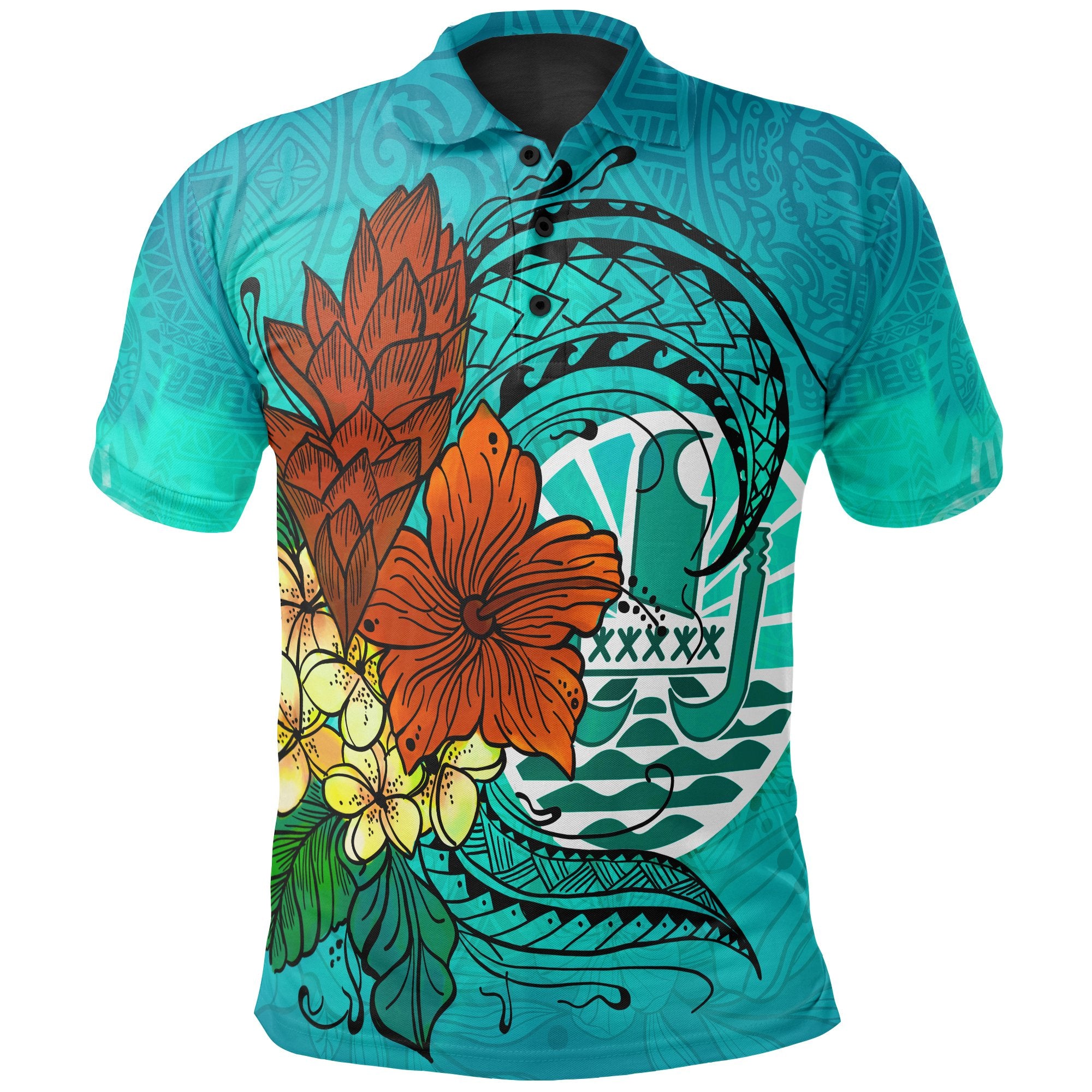 Tahiti Polo Shirt Tropical Flowers Style Unisex Blue - Polynesian Pride