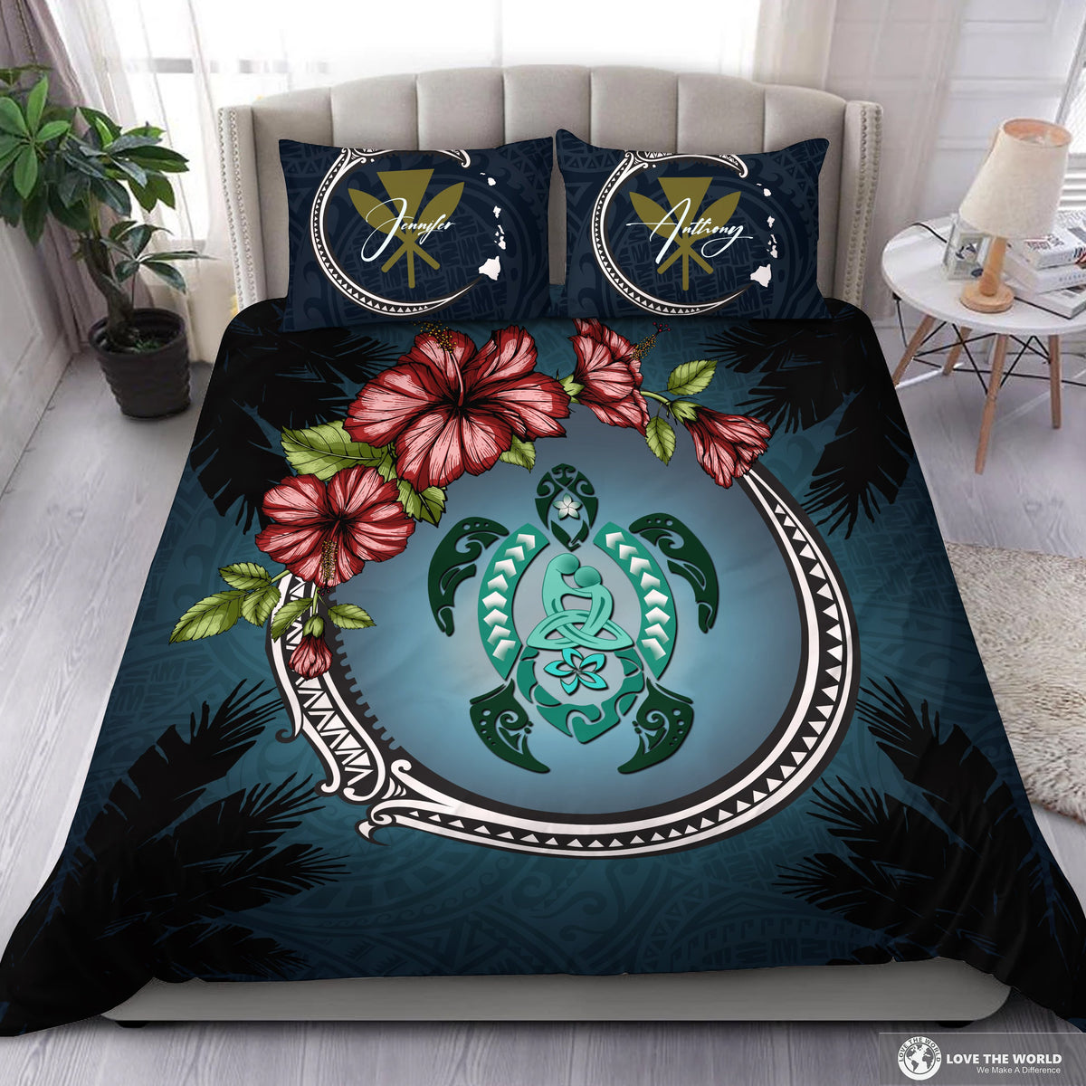(Custom) Kanaka Maoli (Hawaiian) Bedding Set - Polynesian Ohana Turtle Hibiscus Mother Son Personal Signature - Polynesian Pride