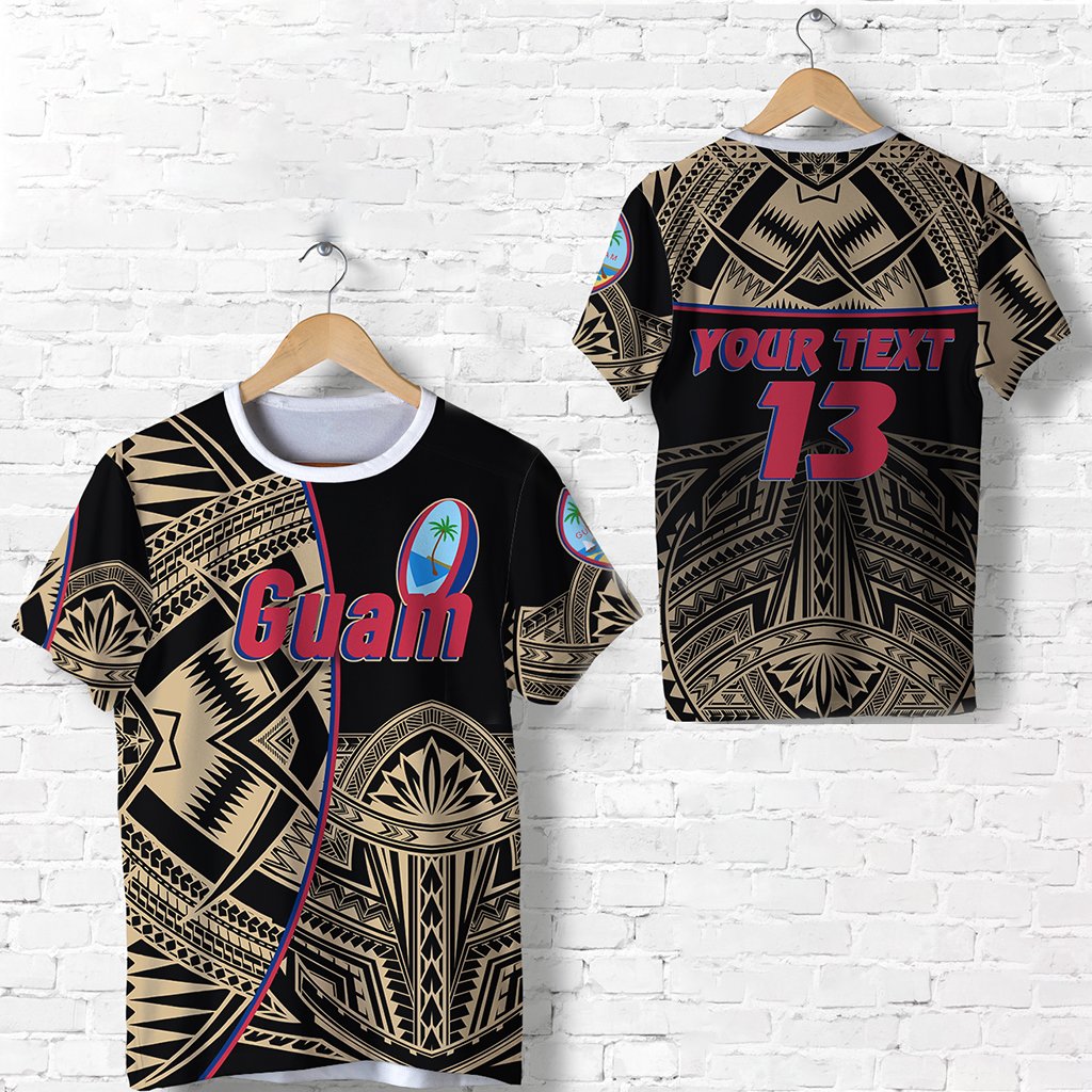 Custom Guam Rugby T Shirt Impressive Version Golden Custom Text and Number Unisex Golden - Polynesian Pride