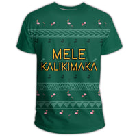 Hawaiian Map Polynesian Mele Kalikimaka Flamingo Christmas T Shirt - Polynesian Pride