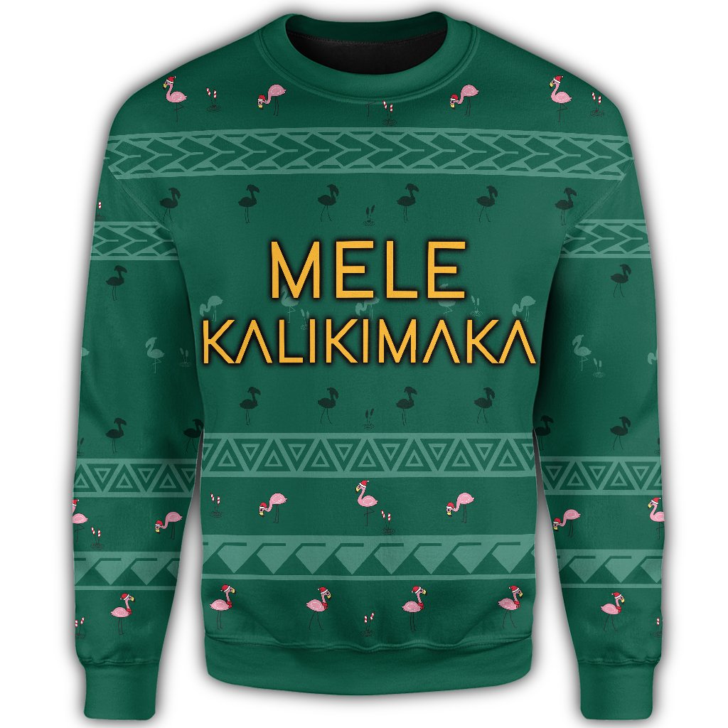 Hawaiian Map Polynesian Mele Kalikimaka Flamingo Christmas Sweatshirt - Polynesian Pride