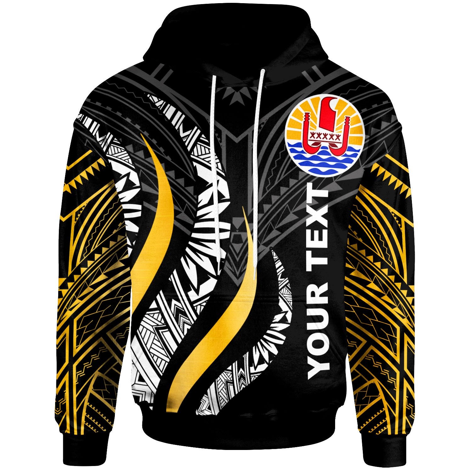 Tahiti Custom Hoodie Hoodie Tahiti Strong Fire Pattern Gold Unisex Gold - Polynesian Pride