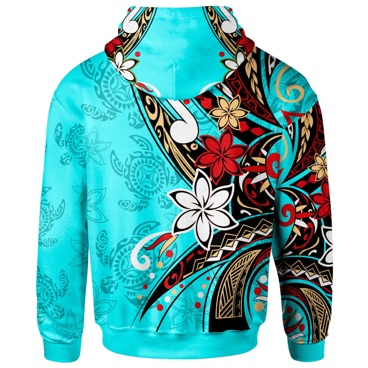 Tahiti Hoodie Tribal Flower With Special Turtles Blue Color - Polynesian Pride
