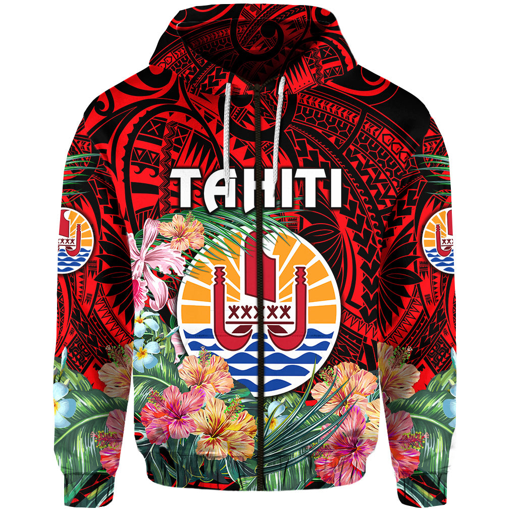 Tahiti Zip Hoodie French Polynesia Simple Vibes Red LT8 Unisex Red - Polynesian Pride