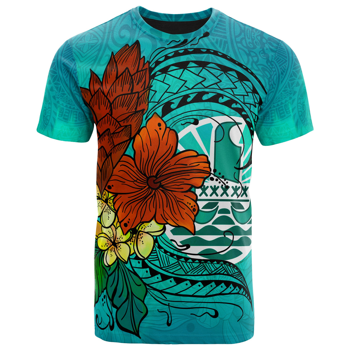 Tahiti T Shirt Tropical Flowers Style Unisex Blue - Polynesian Pride