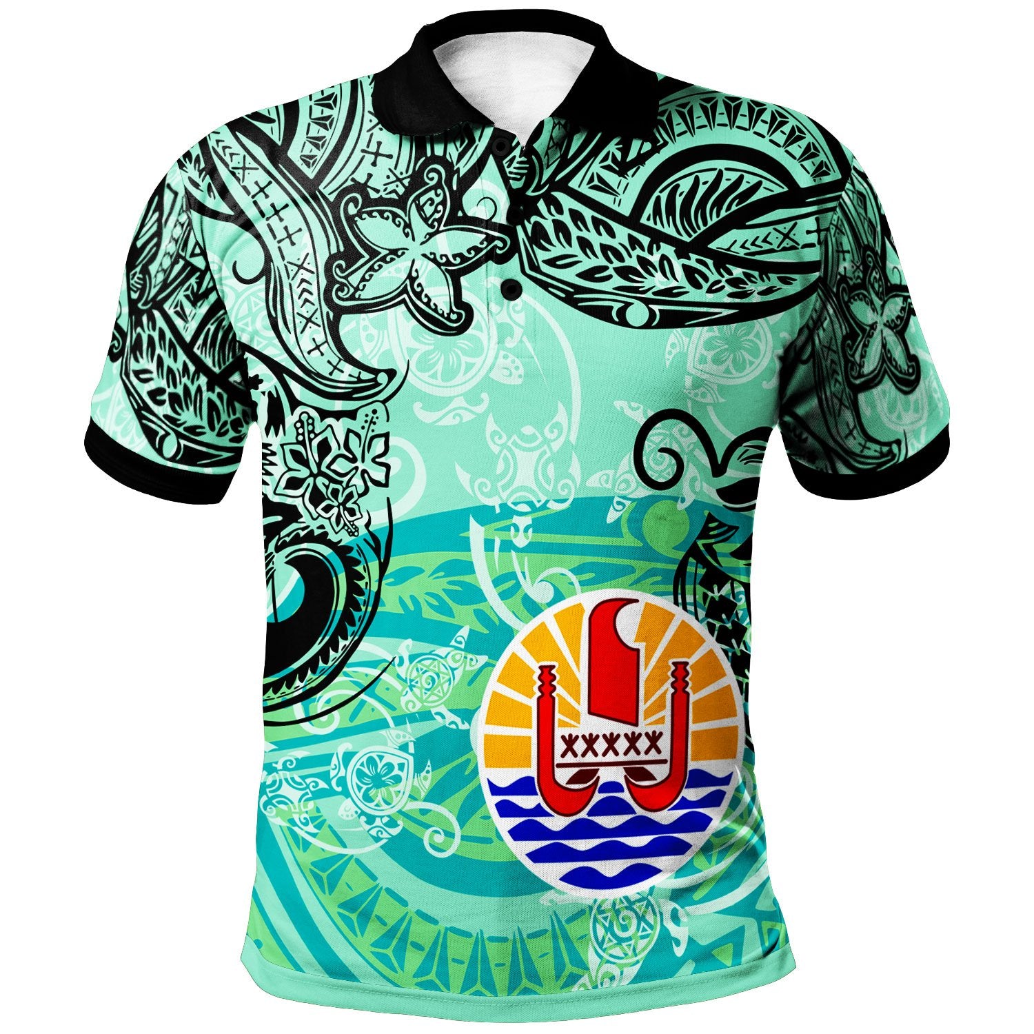 Tahiti Polo Shirt Vintage Floral Pattern Green Color Unisex Green - Polynesian Pride