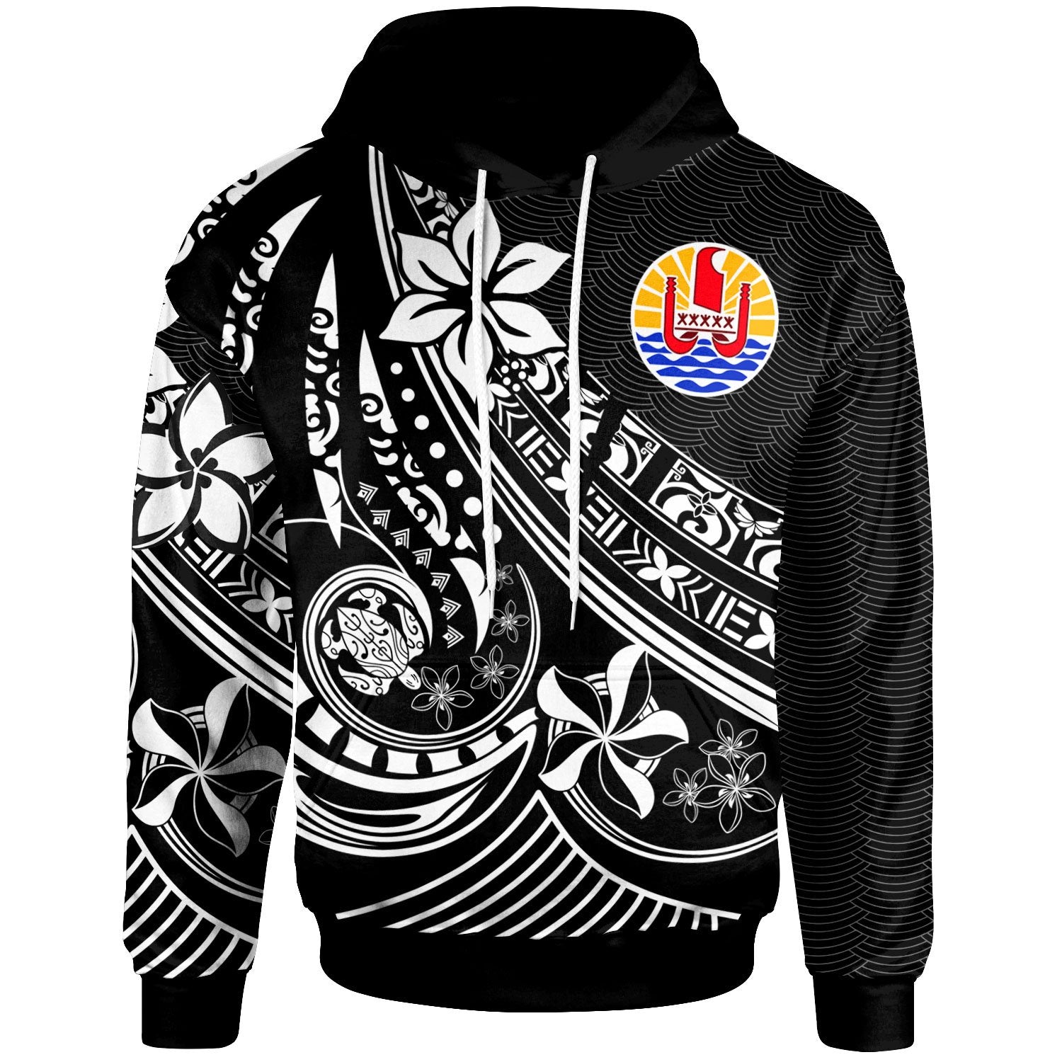 Tahiti Hoodie The Flow of The Ocean White Unisex White - Polynesian Pride