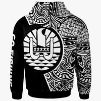 Tahiti Zip Hoodie Hook Tattoo Black Color - Polynesian Pride