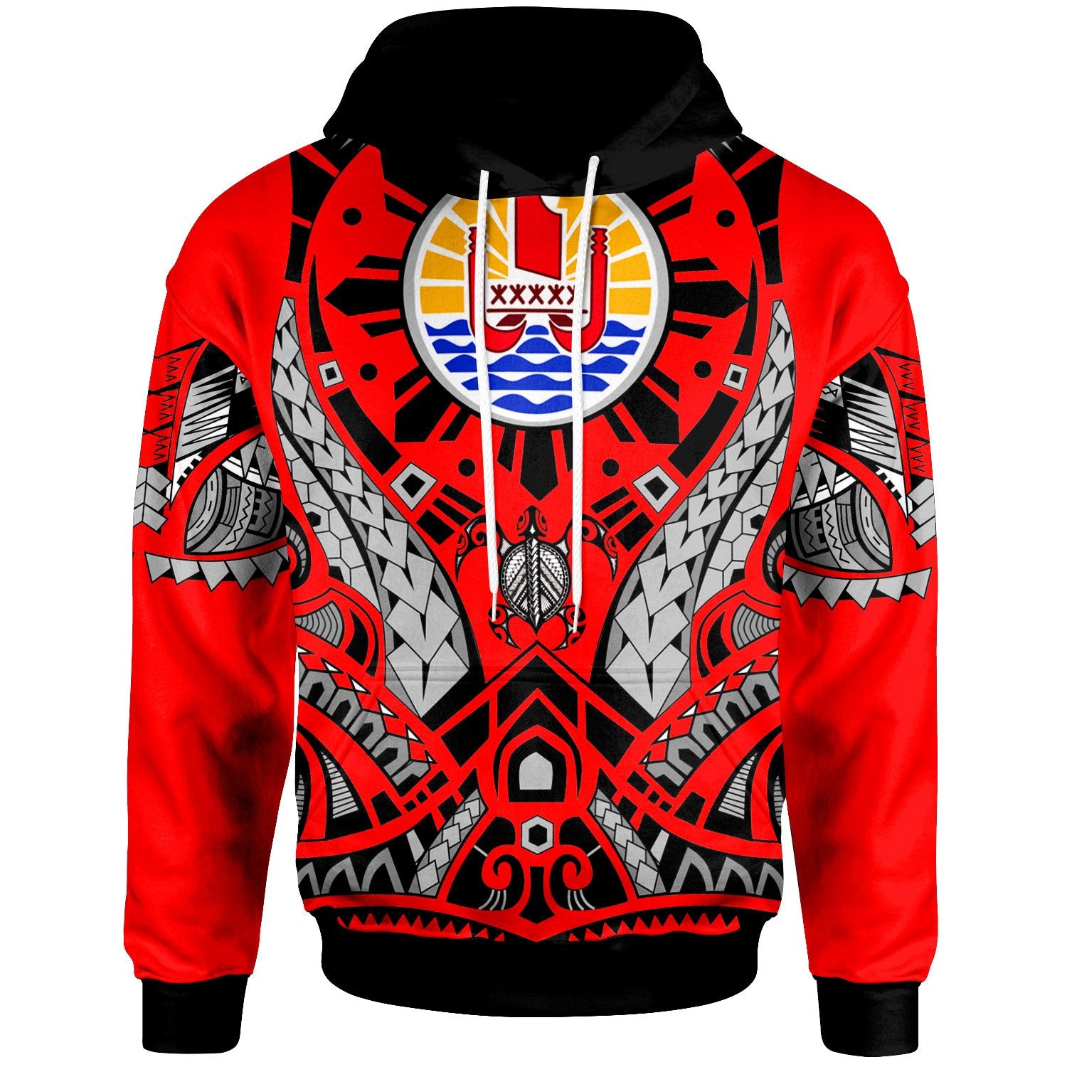 Tahiti Hoodie Tribal Sun Tattoo Red Color Unisex Red - Polynesian Pride