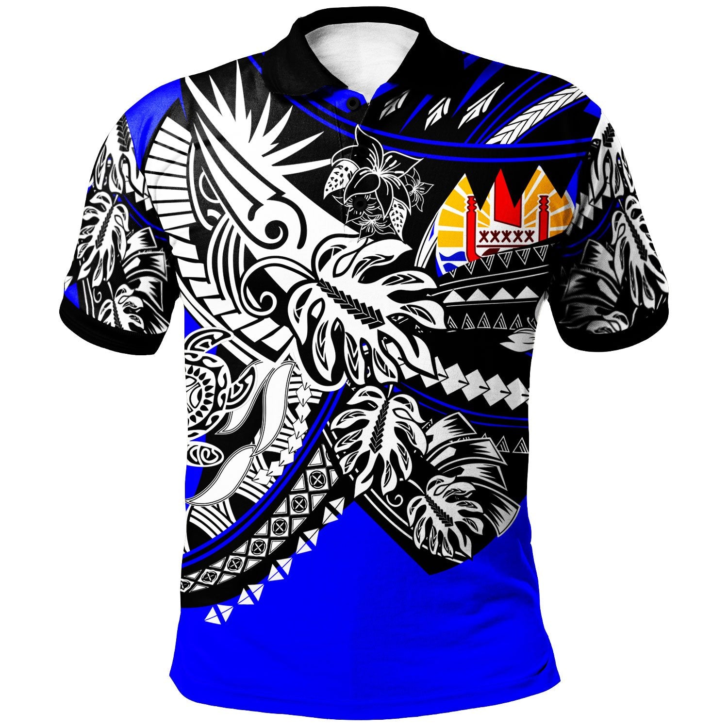 Tahiti Polo Shirt Tribal Jungle Blue Pattern Unisex Blue - Polynesian Pride