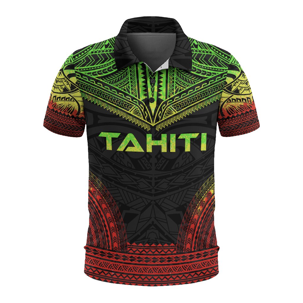 Tahiti Polo Shirt Tahitian Flag Polynesian Chief Tattoo Reggae Version Unisex Reggae - Polynesian Pride
