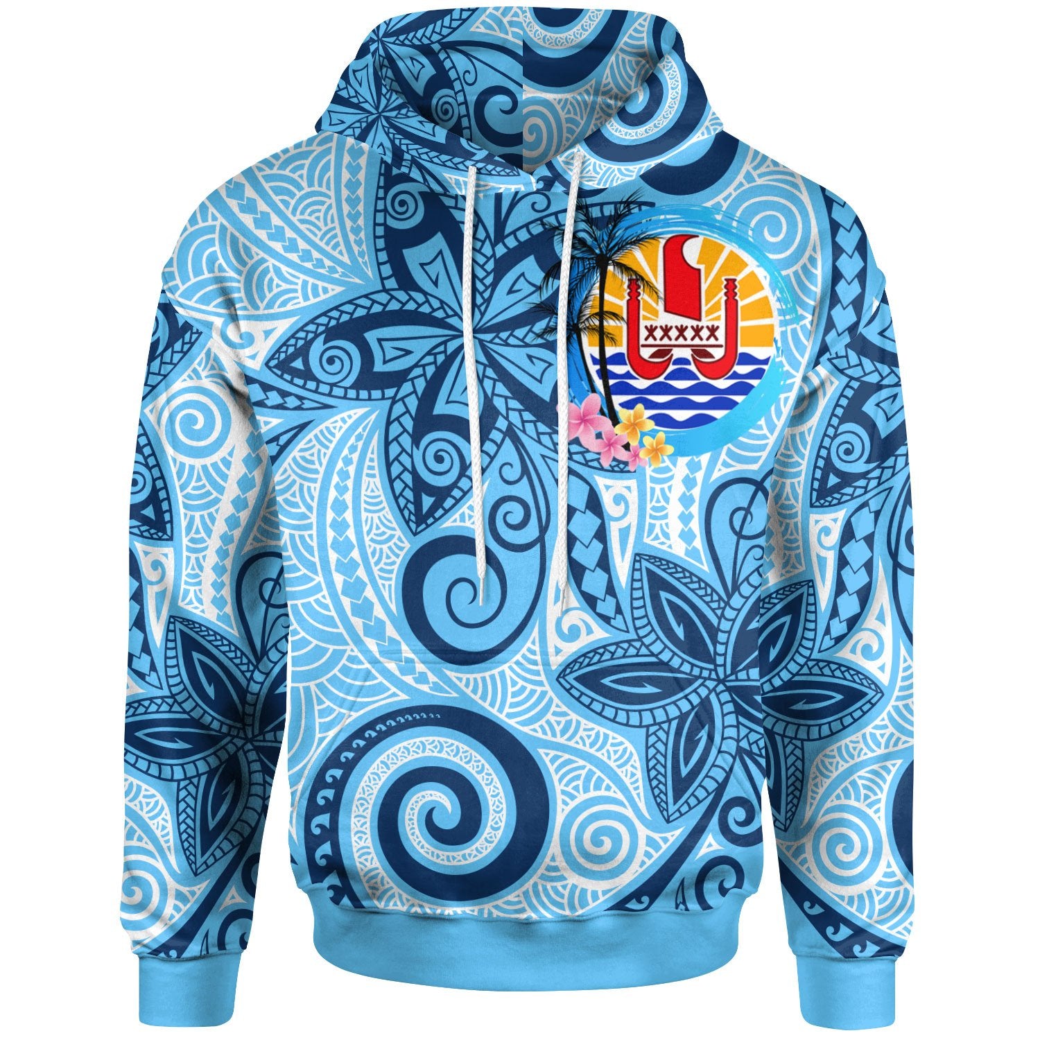 Tahiti Hoodie Tribal Plumeria Pattern Unisex Blue - Polynesian Pride