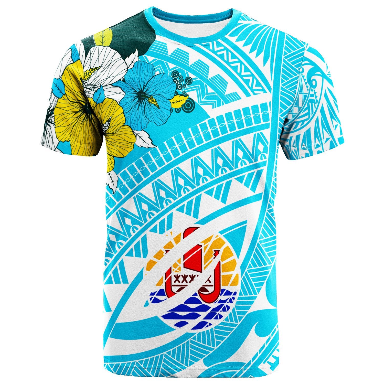 Tahiti T Shirt Polynesian Pattern Aquamarine Stone Color Unisex Blue - Polynesian Pride