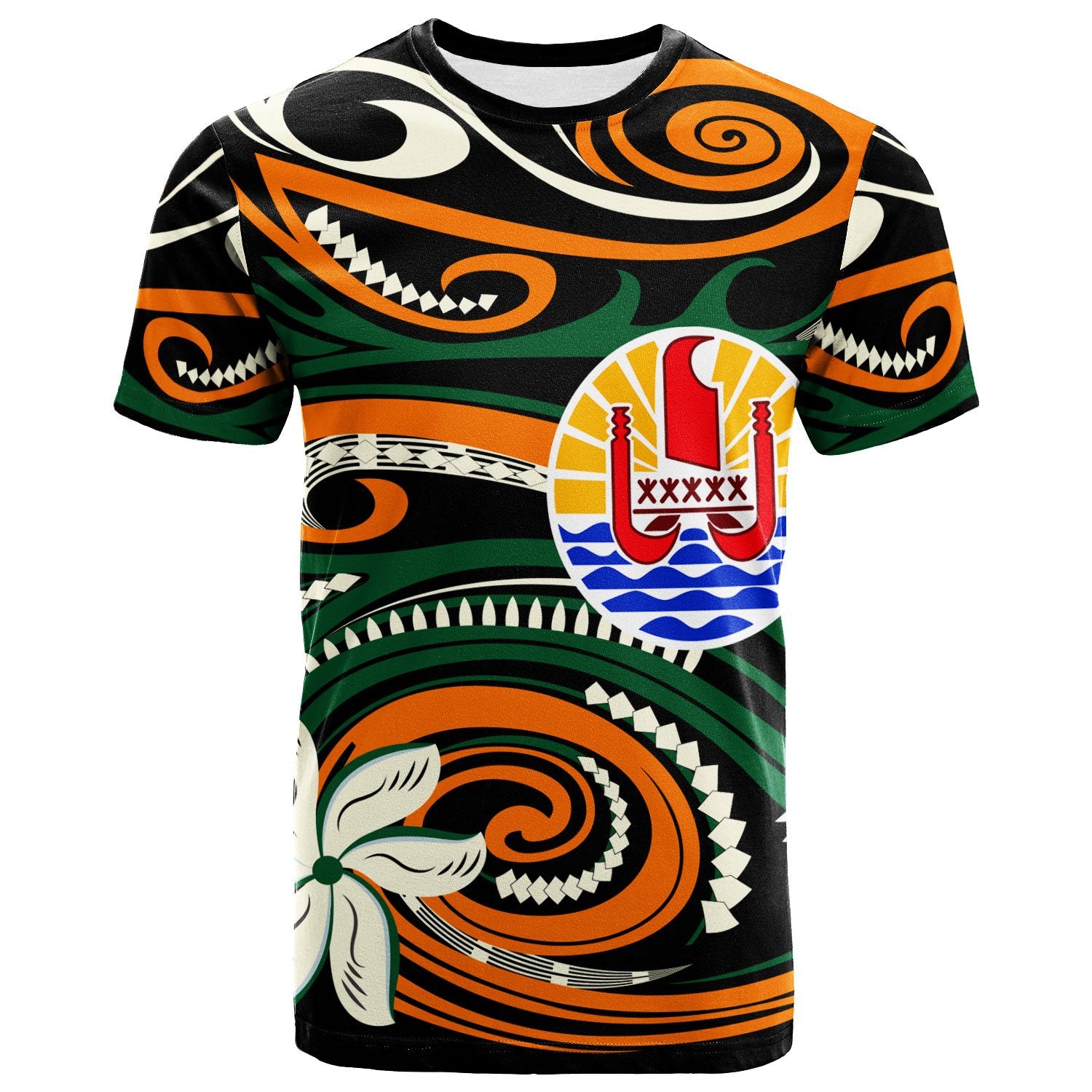 Tahiti T Shirt Vortex Style Unisex Orange - Polynesian Pride