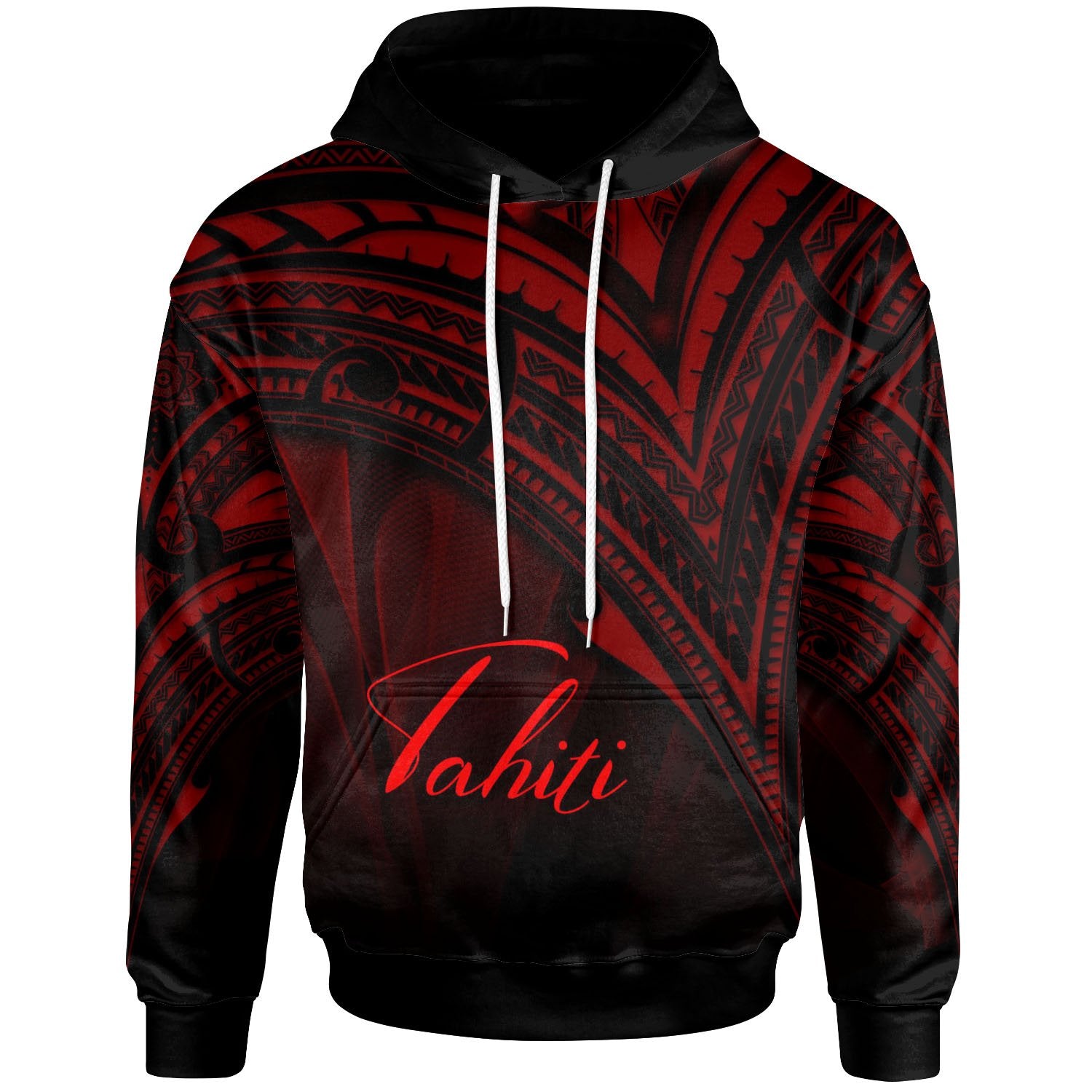 Tahiti Hoodie Red Color Cross Style Unisex Black - Polynesian Pride