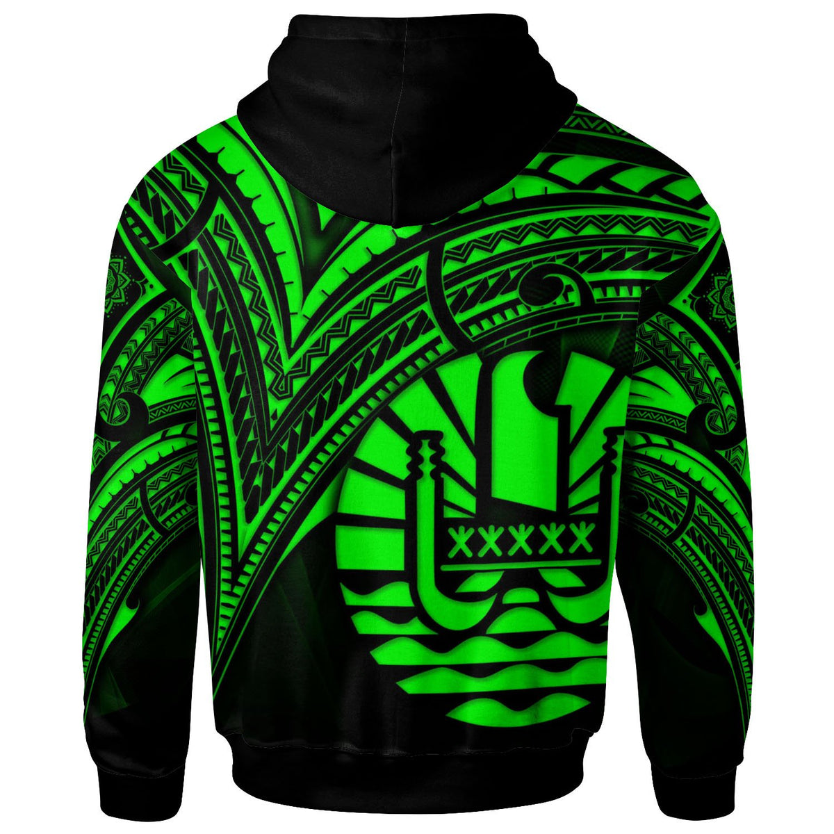 Tahiti Zip Hoodie Green Color Cross Style - Polynesian Pride