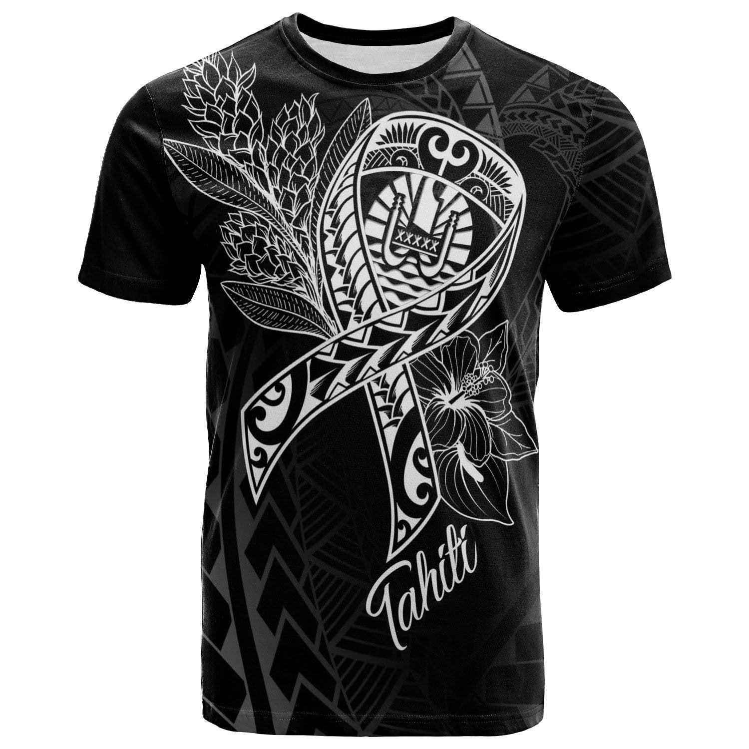 Tahiti T Shirt Ribbon Polynesian Style Unisex Black - Polynesian Pride