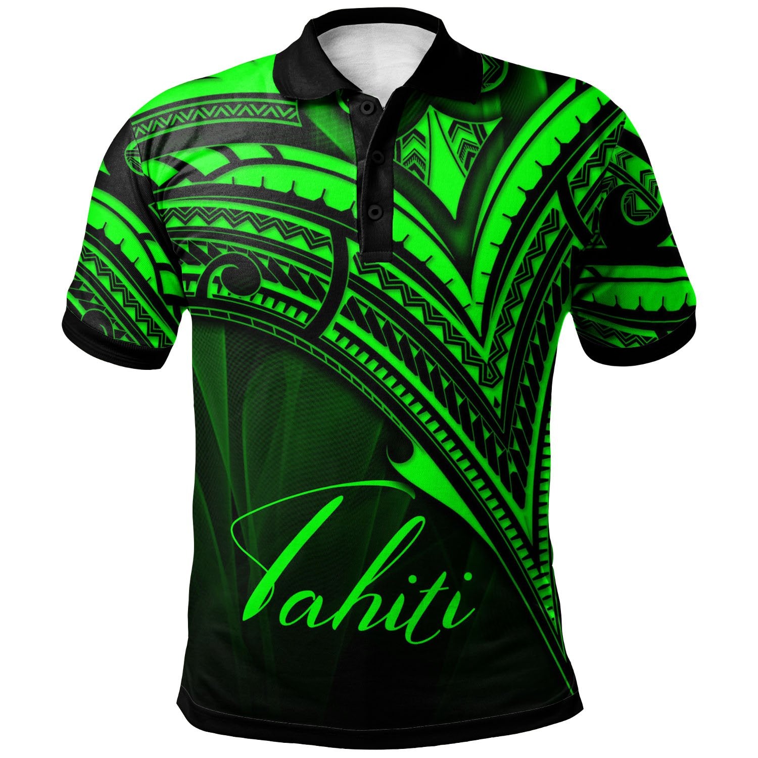 Tahiti Polo Shirt Green Color Cross Style Unisex Black - Polynesian Pride