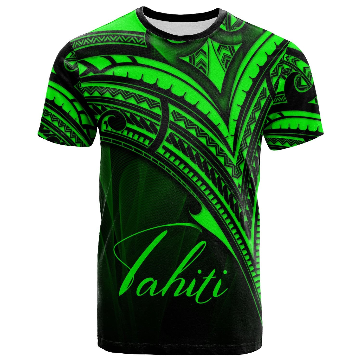 Tahiti T Shirt Green Color Cross Style Unisex Black - Polynesian Pride