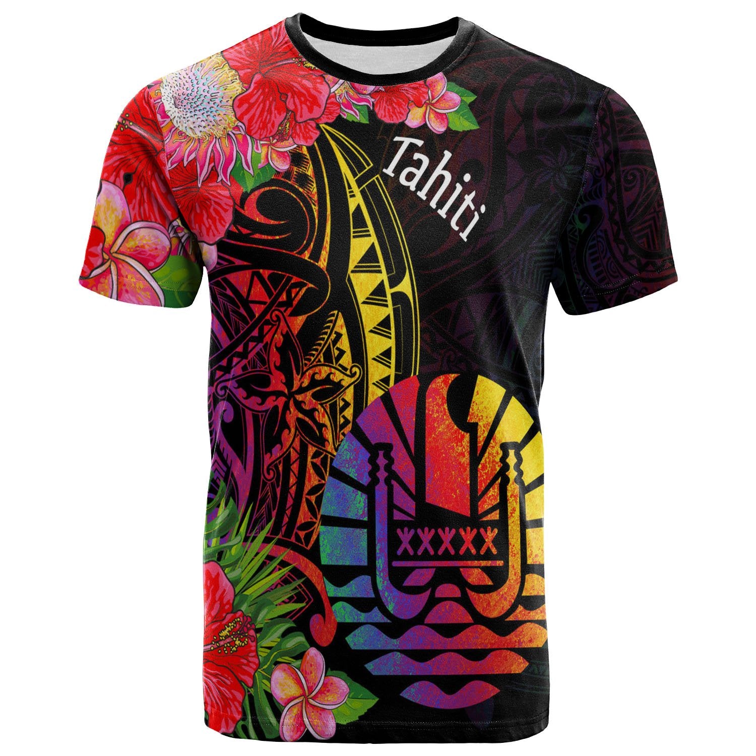 Tahiti T Shirt Tropical Hippie Style Unisex Black - Polynesian Pride