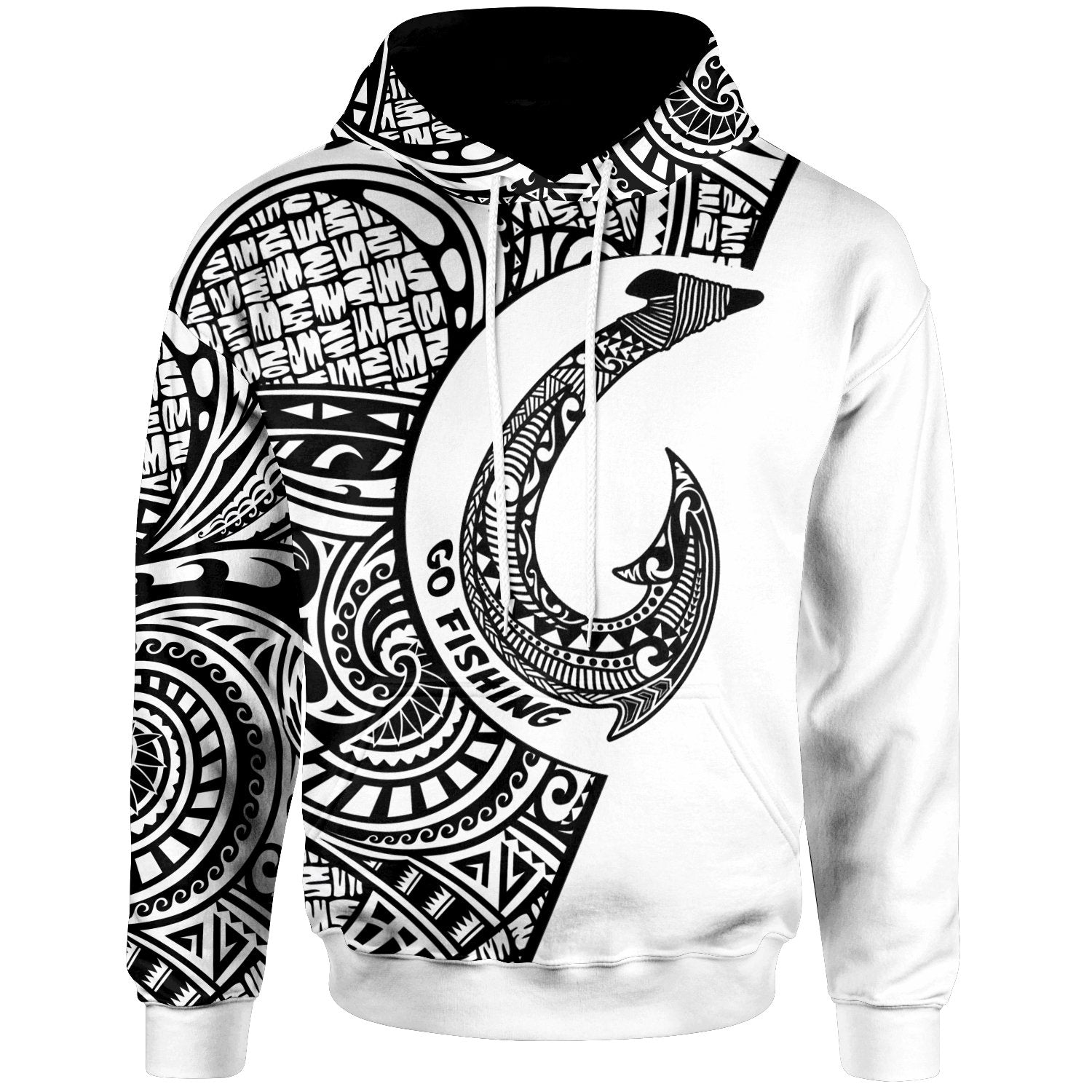 Niue Hoodie Hook Tattoo Unisex White - Polynesian Pride