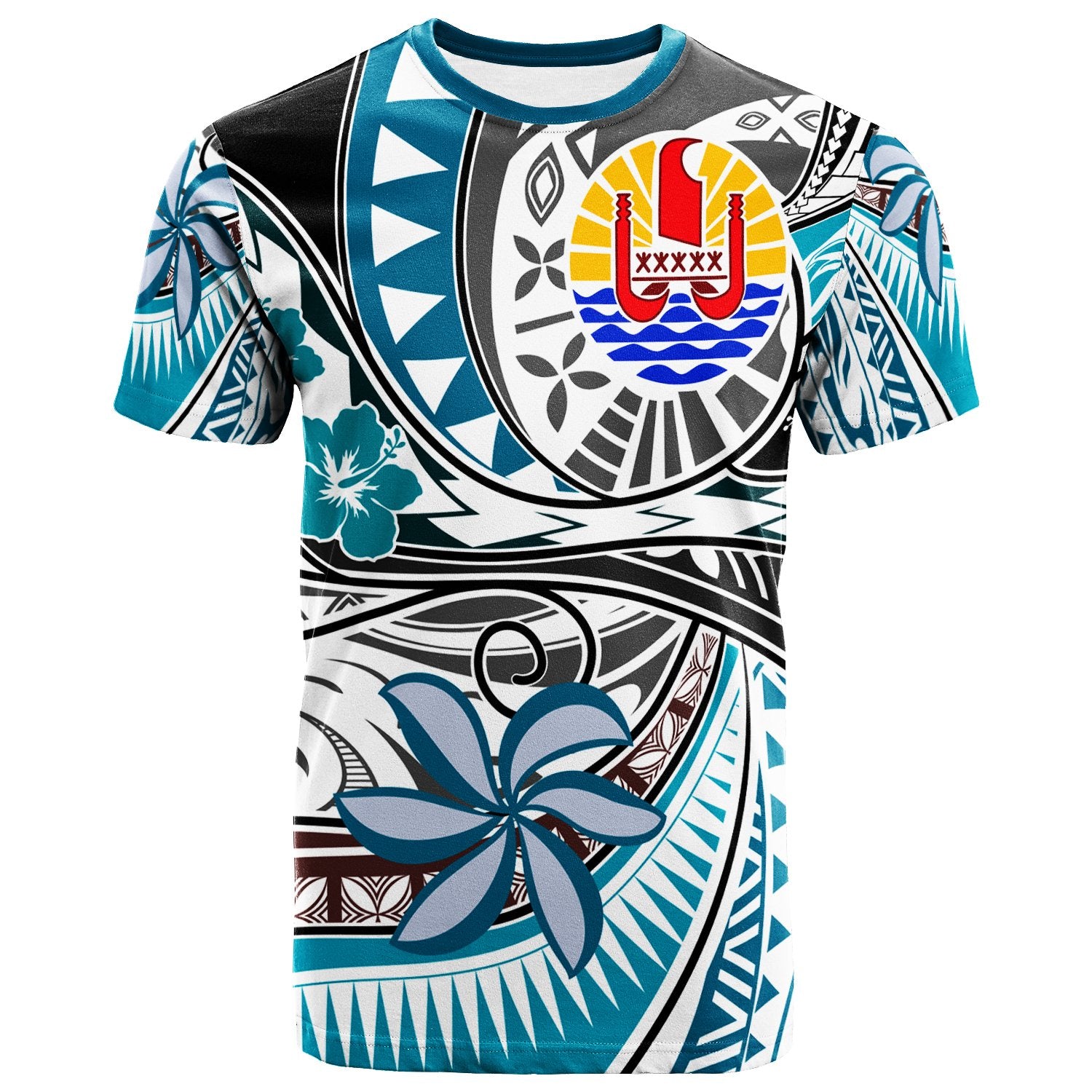 Tahiti T Shirt Flower and Flow Unisex BLUE - Polynesian Pride