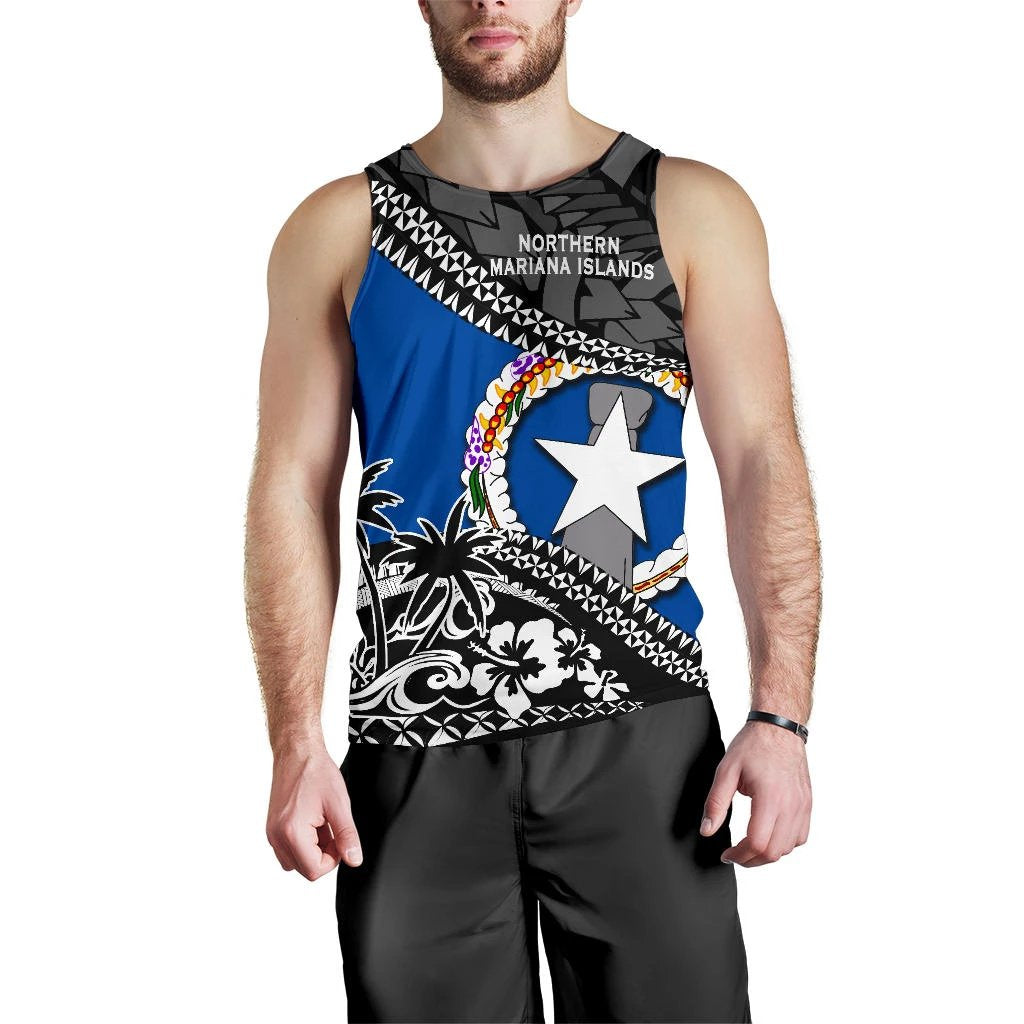 Northern Mariana Islands Men Tank Top Fall In The Wave Blue - Polynesian Pride