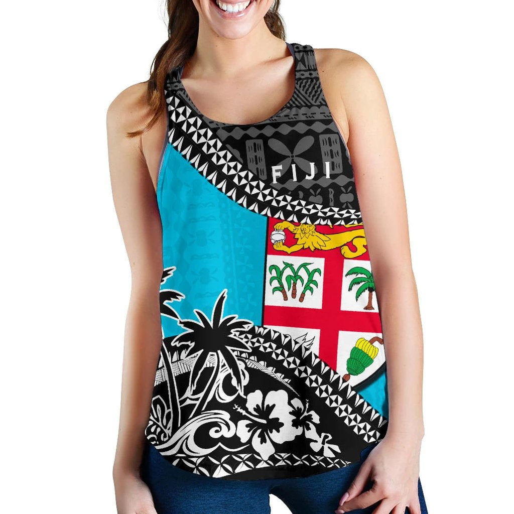 Fiji Women Racerback Tank Fall In The Wave K9 Blue - Polynesian Pride