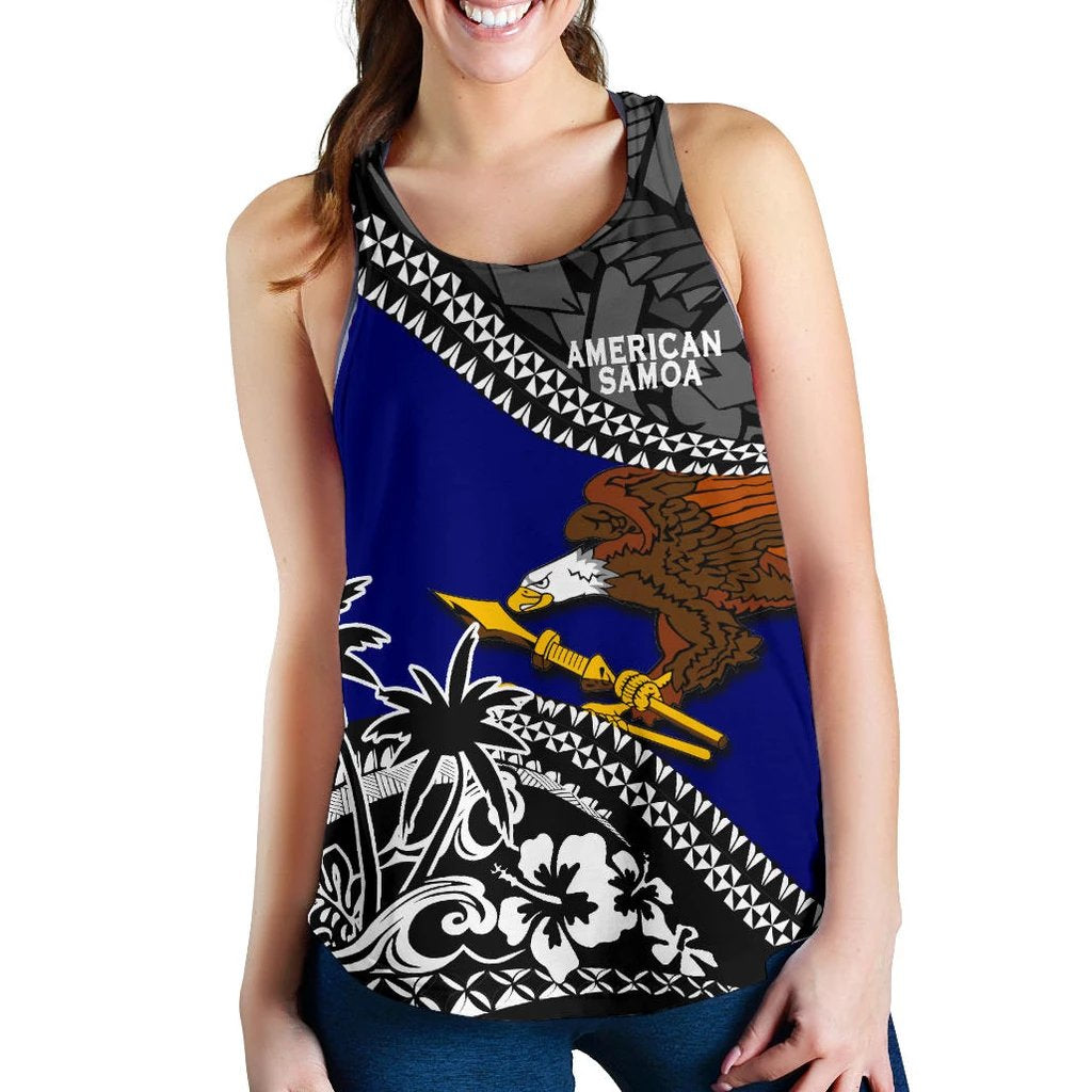 American Samoa Women Racerback Tank Fall In The Wave Blue - Polynesian Pride