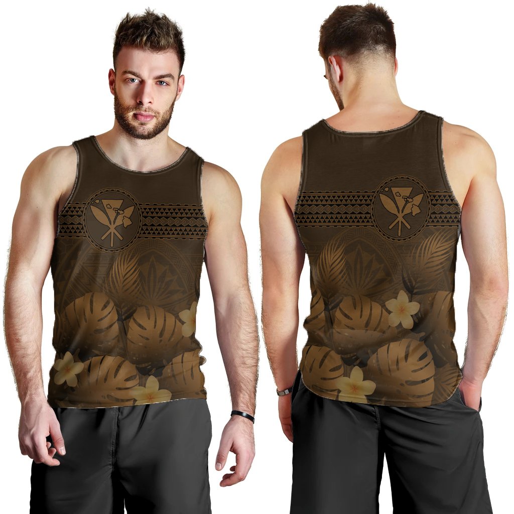 Hawaii Monstera Polynesian Kanaka Men's Tank Top - Autumn Style - AH Brown - Polynesian Pride